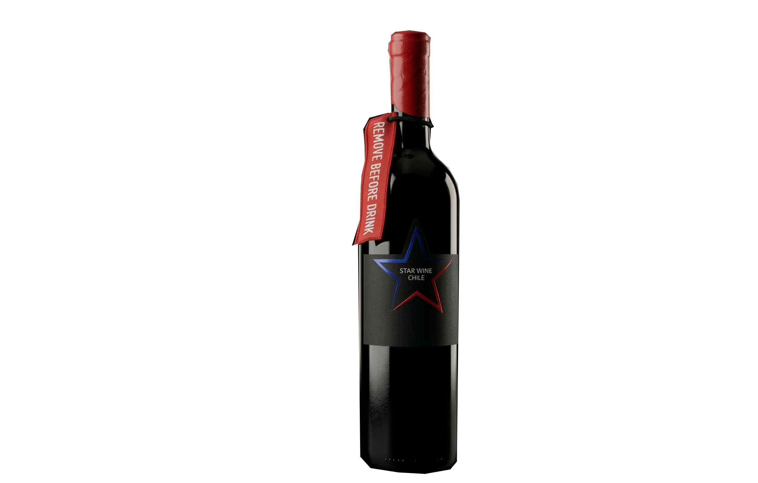 Botella Star Wine Carménère, edición limitada espacial con etiqueta navy y roja